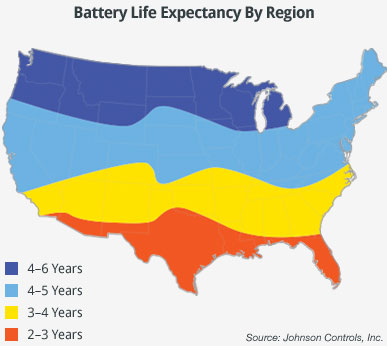 Battery Life Expectancy By Region Map